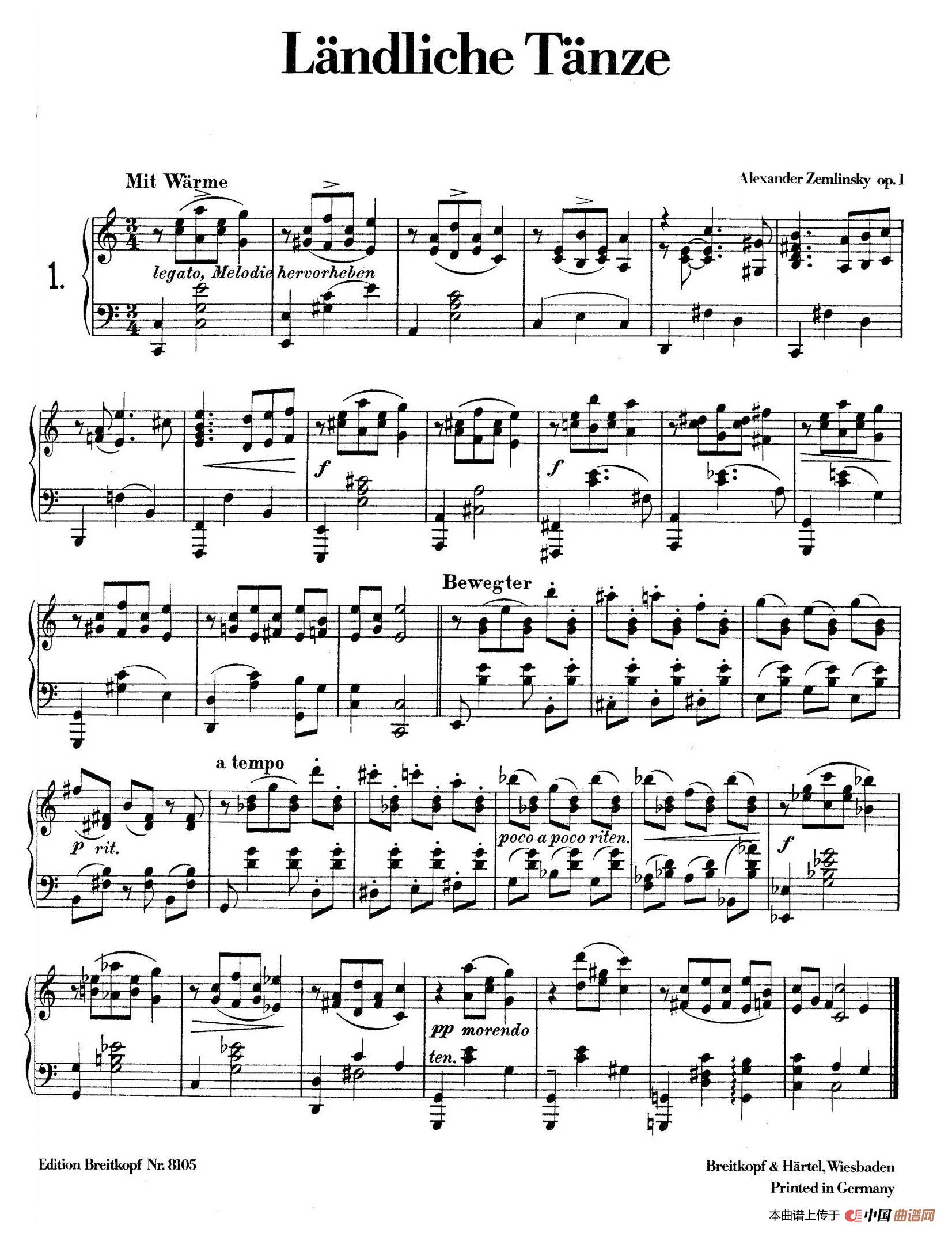 Landliche Tanzee Op.1（乡村舞曲·1. C大调）简谱