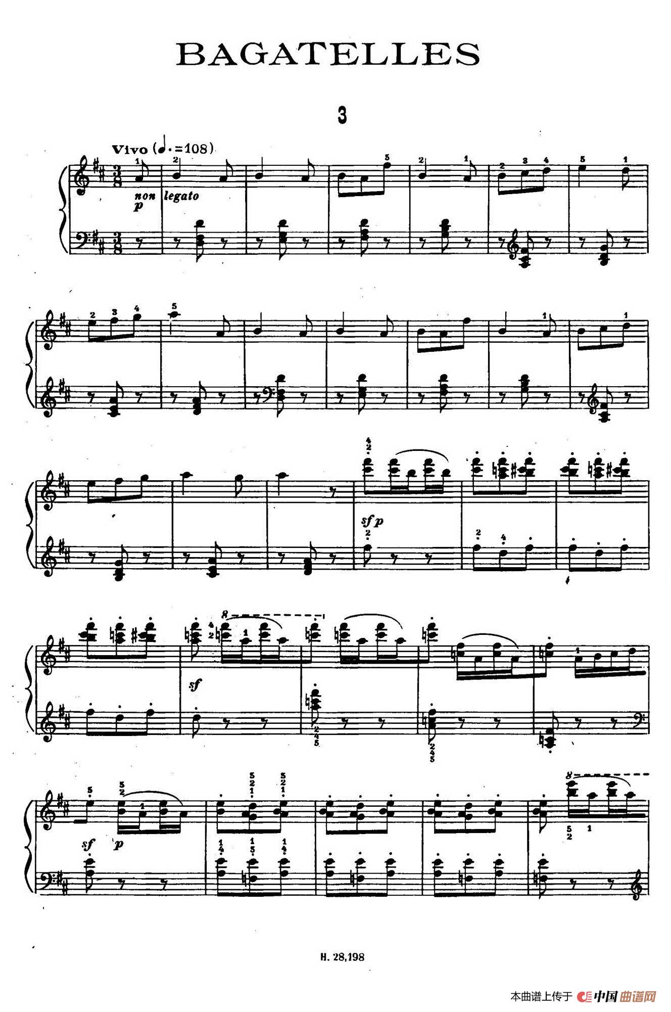 Ten Bagatelles Op.5（10首小品·3. D大调）简谱