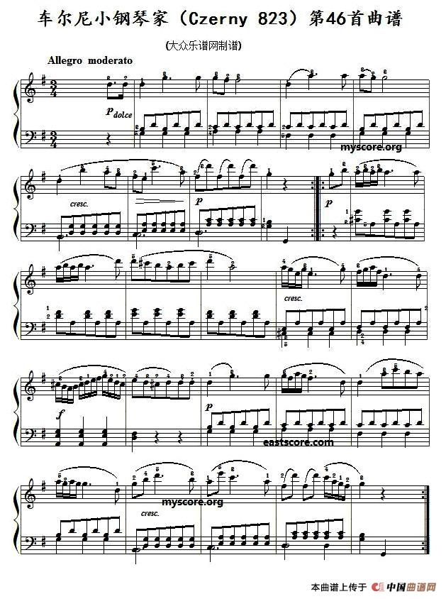 车尔尼小钢琴家（Czerny 823）第46首曲谱（曲谱及练习提示）简谱