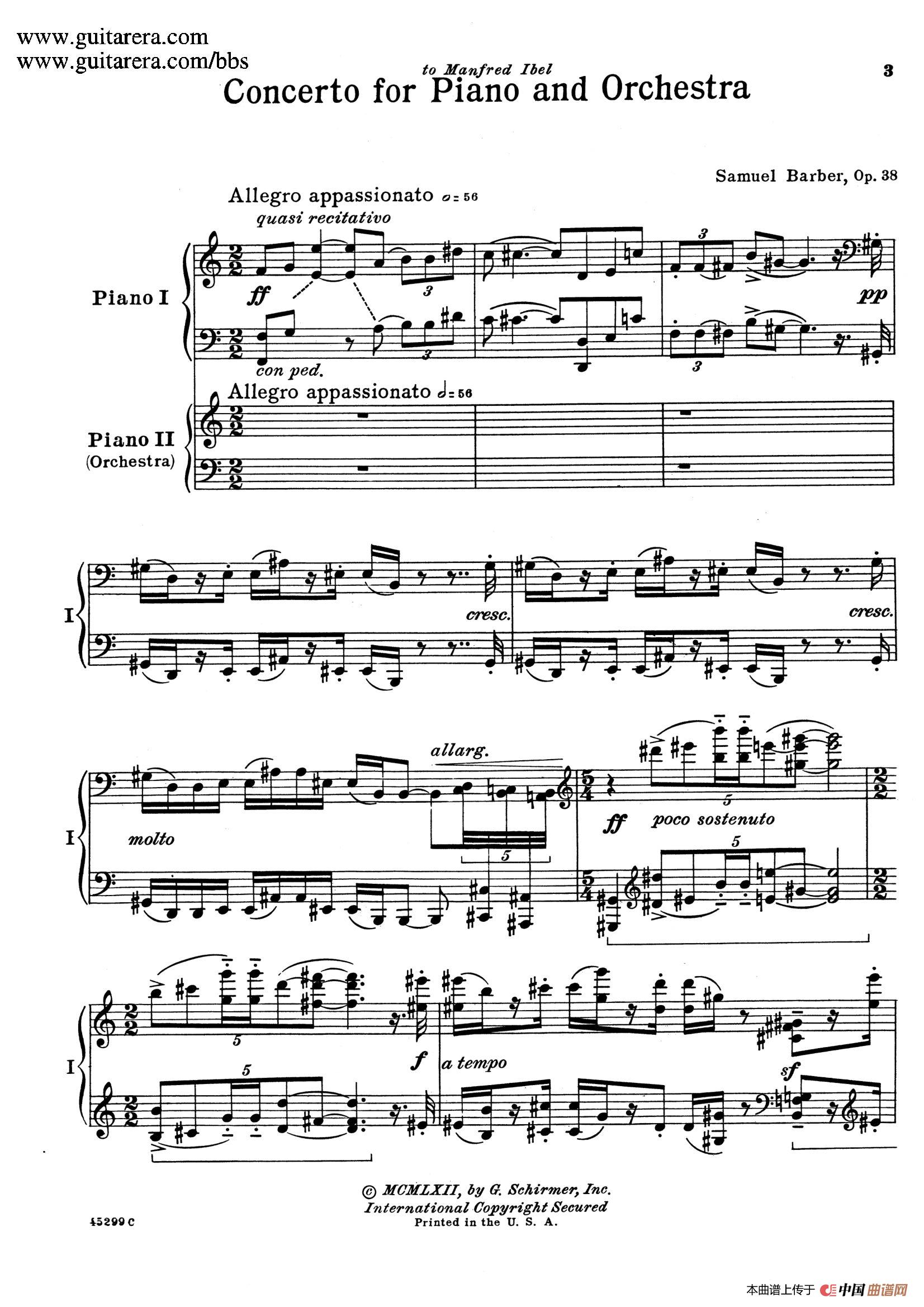 Piano Concerto Op.38（钢琴协奏曲·双钢琴·第一乐章）简谱