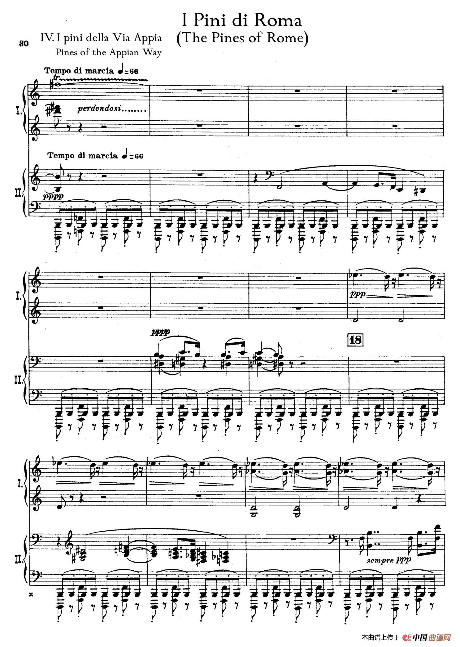 The Pines of Rome（交响诗《罗马的松树》·双钢琴）（第四部分：阿皮亚大道上的松树）简谱