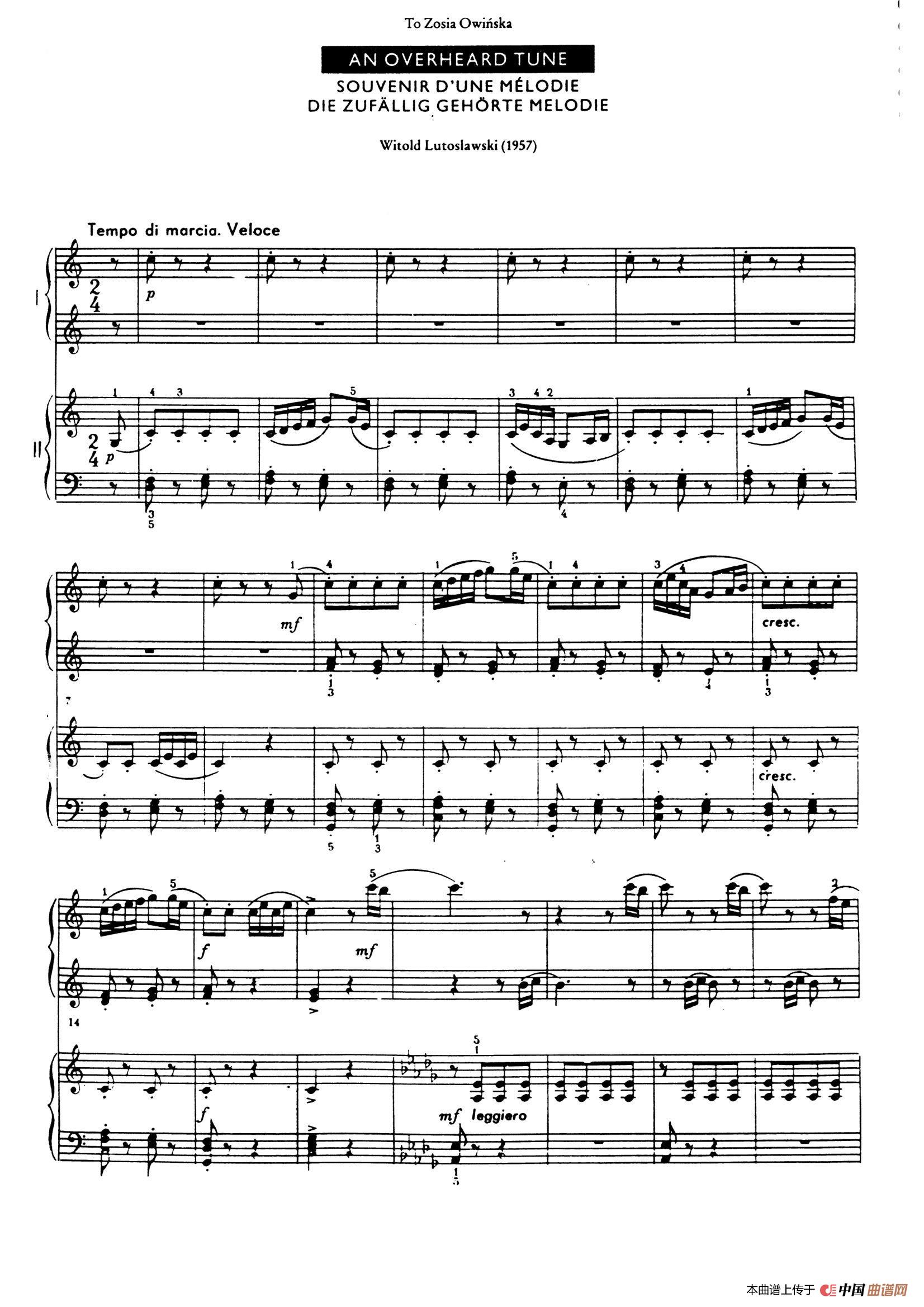 Zaslyszana Melodyjka（偶闻的小调·四手联弹）简谱