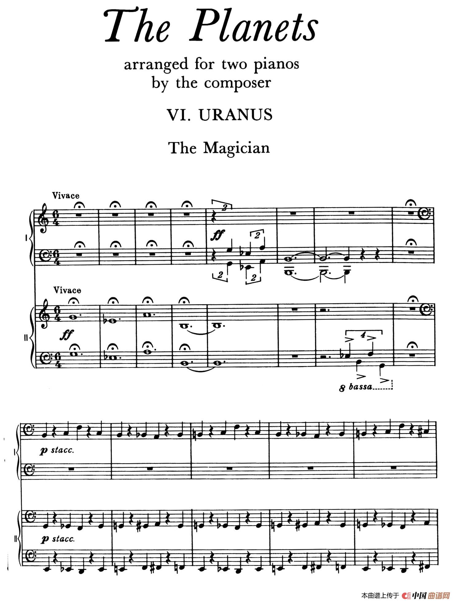 The Planets Op.32（双钢琴）（行星·第六乐章 天王星—魔术师）简谱