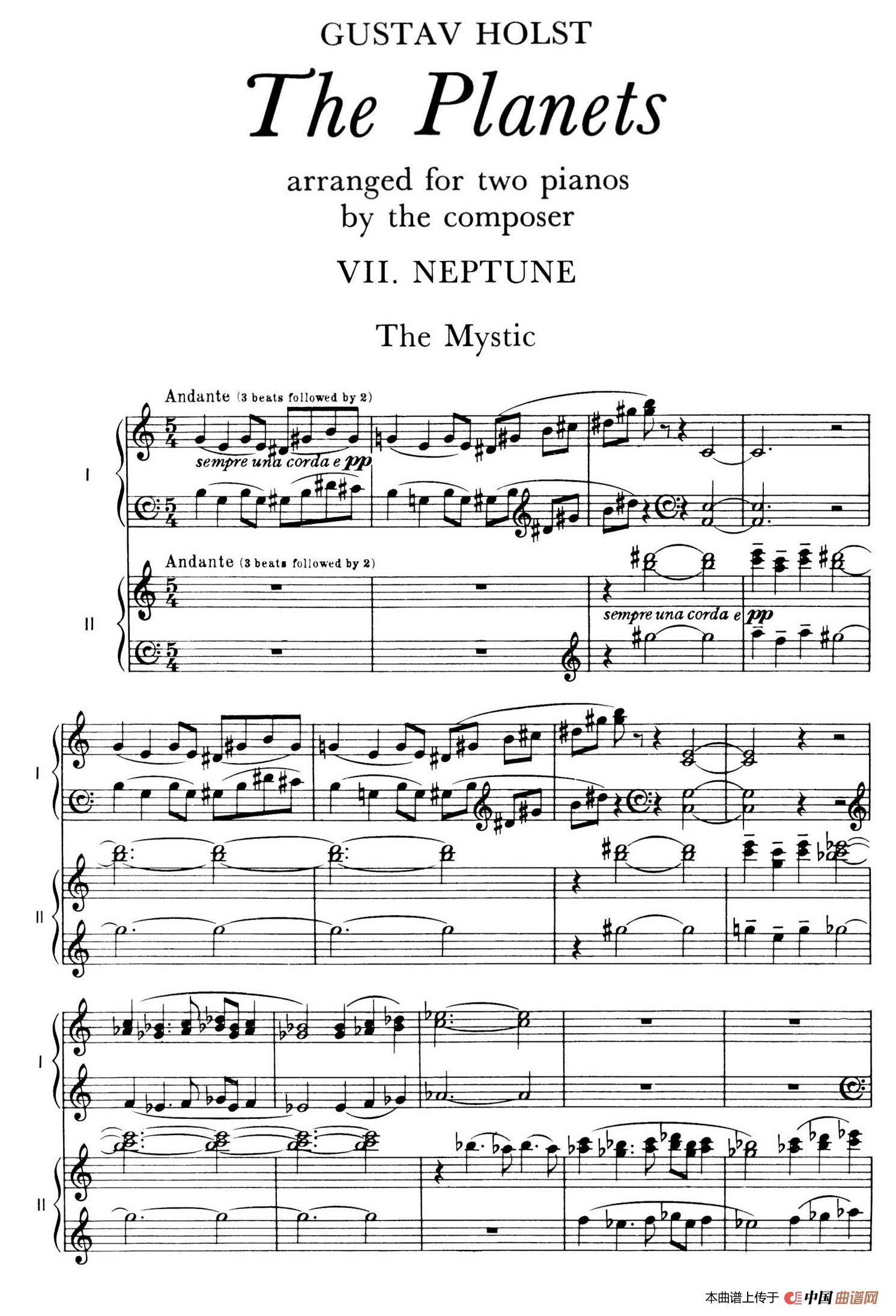The Planets Op.32（双钢琴）（行星·第七乐章 海王星—神秘主义者）简谱