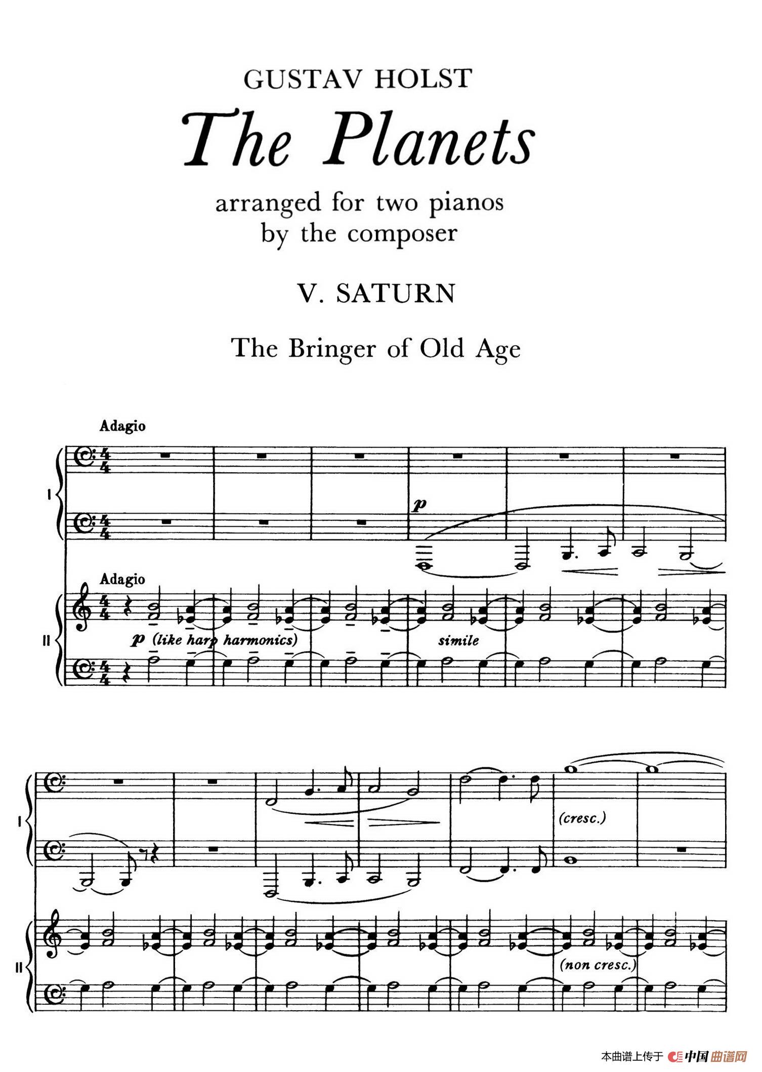 The Planets Op.32（双钢琴）（行星·第五乐章 土星—老年使者）简谱