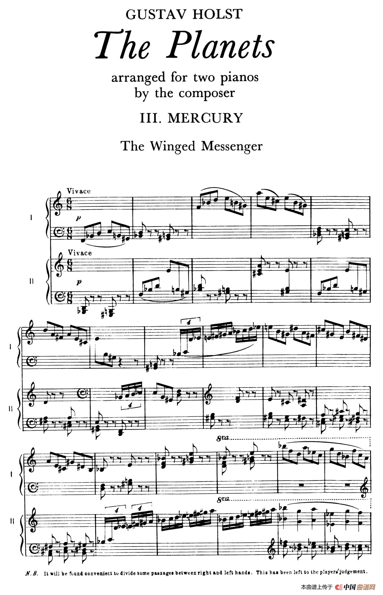 The Planets Op.32（双钢琴）（行星·第三乐章 水星—飞行使者）简谱