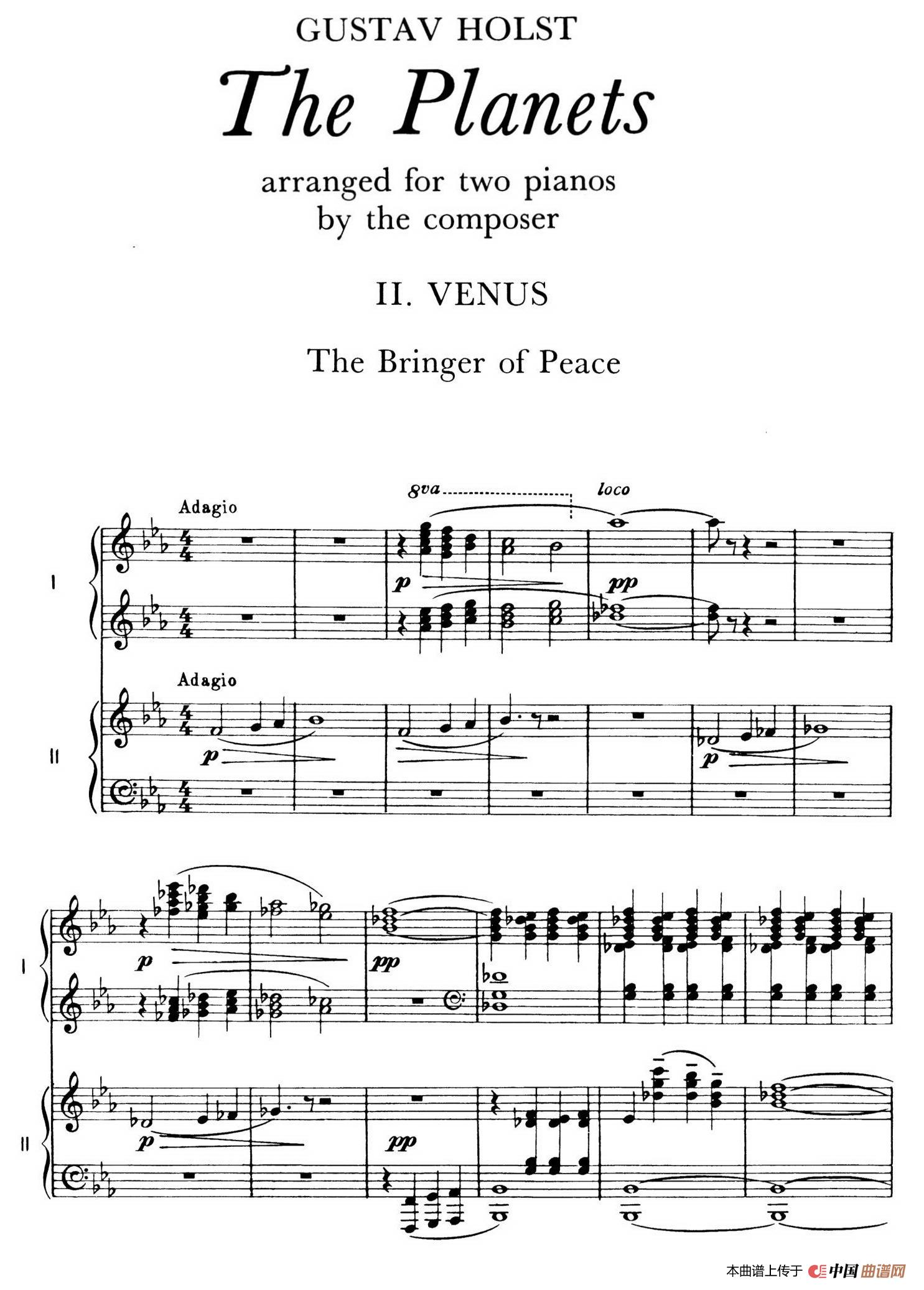 The Planets Op.32（双钢琴）（行星·第二乐章 金星—和平使者）简谱