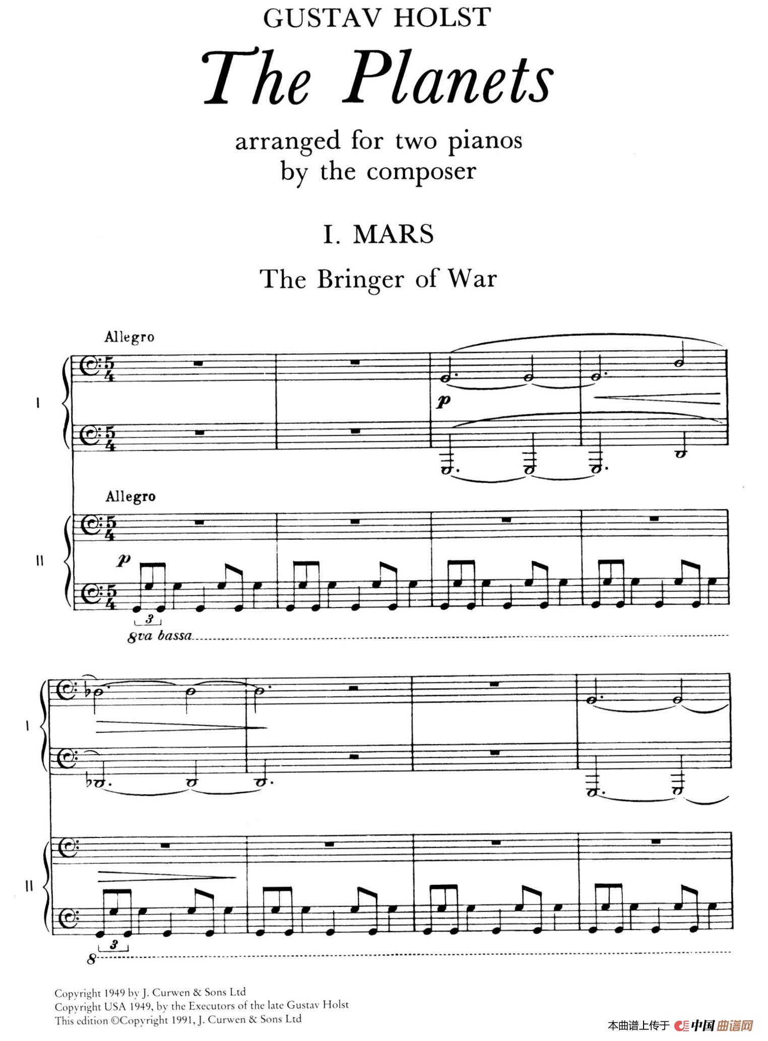 The Planets Op.32（双钢琴）（行星·第一乐章 火星—战争使者）简谱
