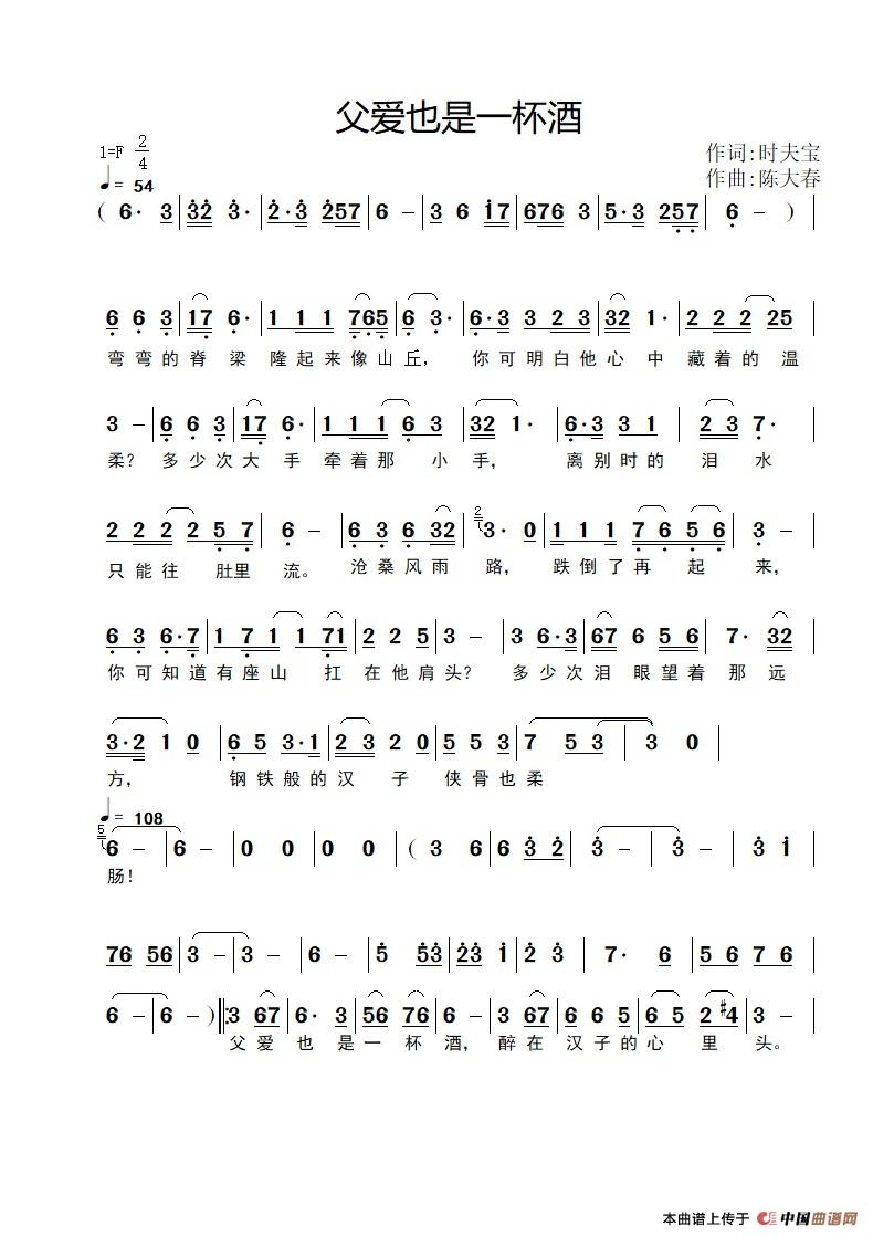 父爱也是一杯酒简谱
