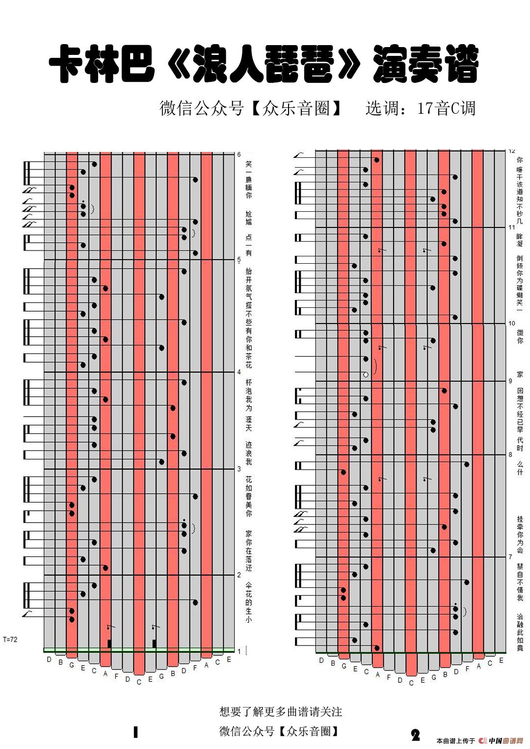 浪人琵琶（拇指琴卡林巴琴专用谱）简谱