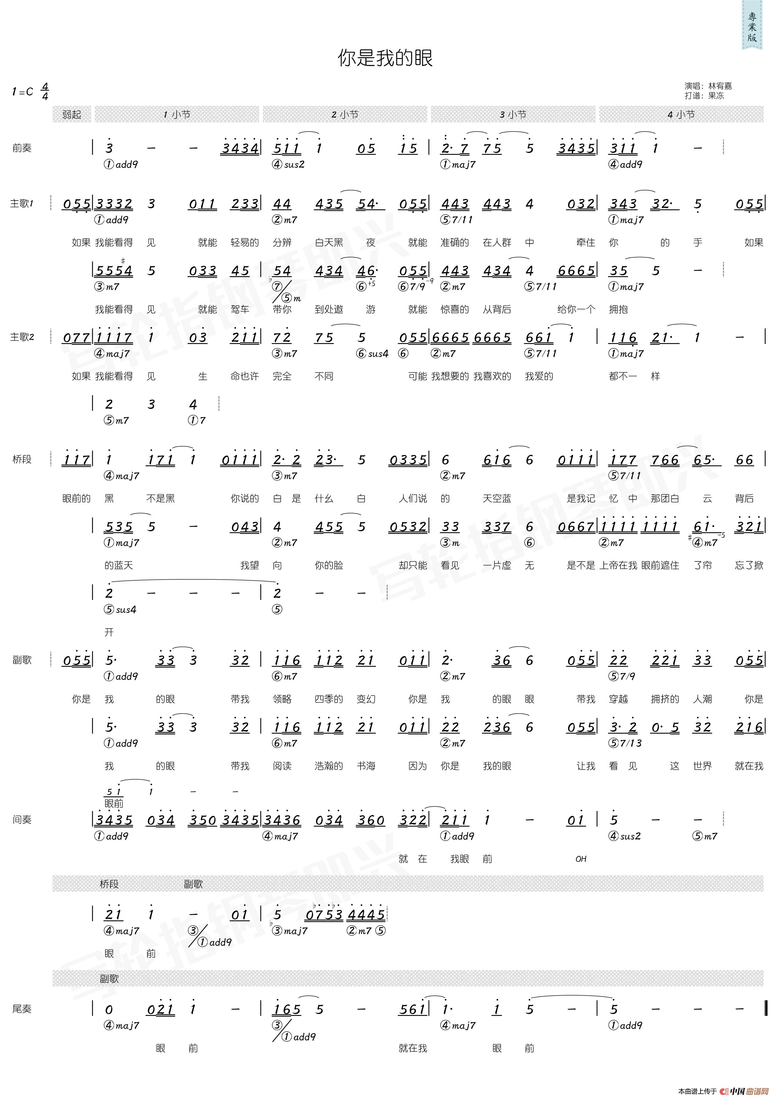 你是我的眼（简和谱）简谱