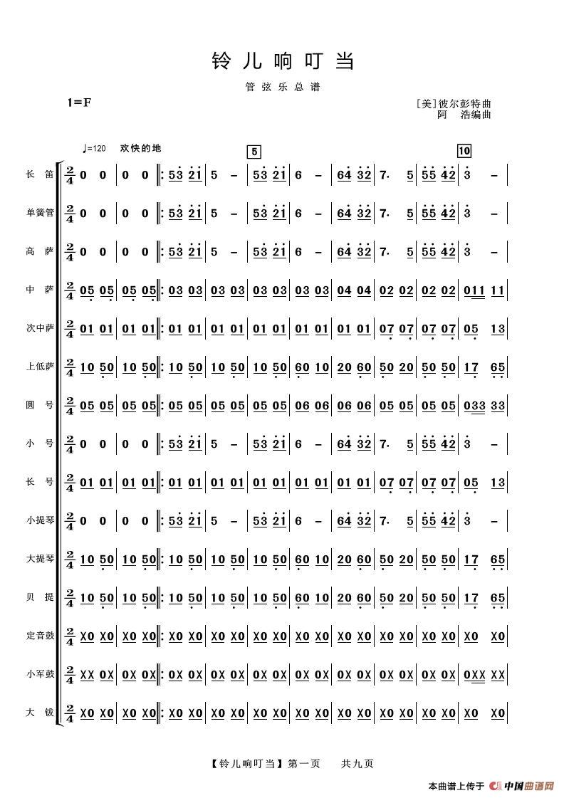 铃儿响叮当（管弦乐总谱）简谱