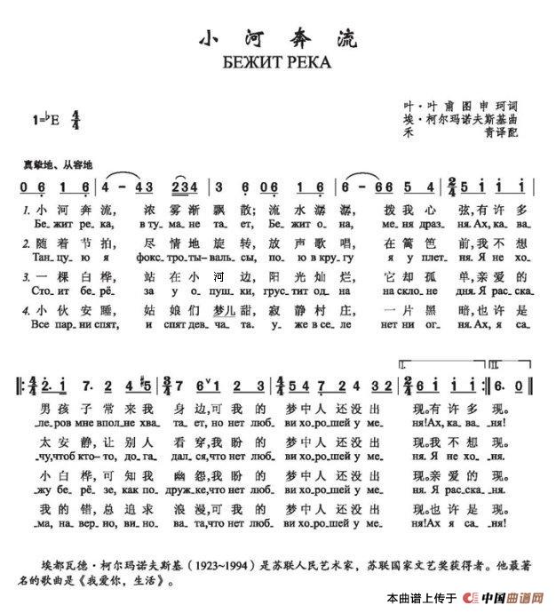 小河奔流（БЕЖИТ РЕКА）（中俄简谱）简谱