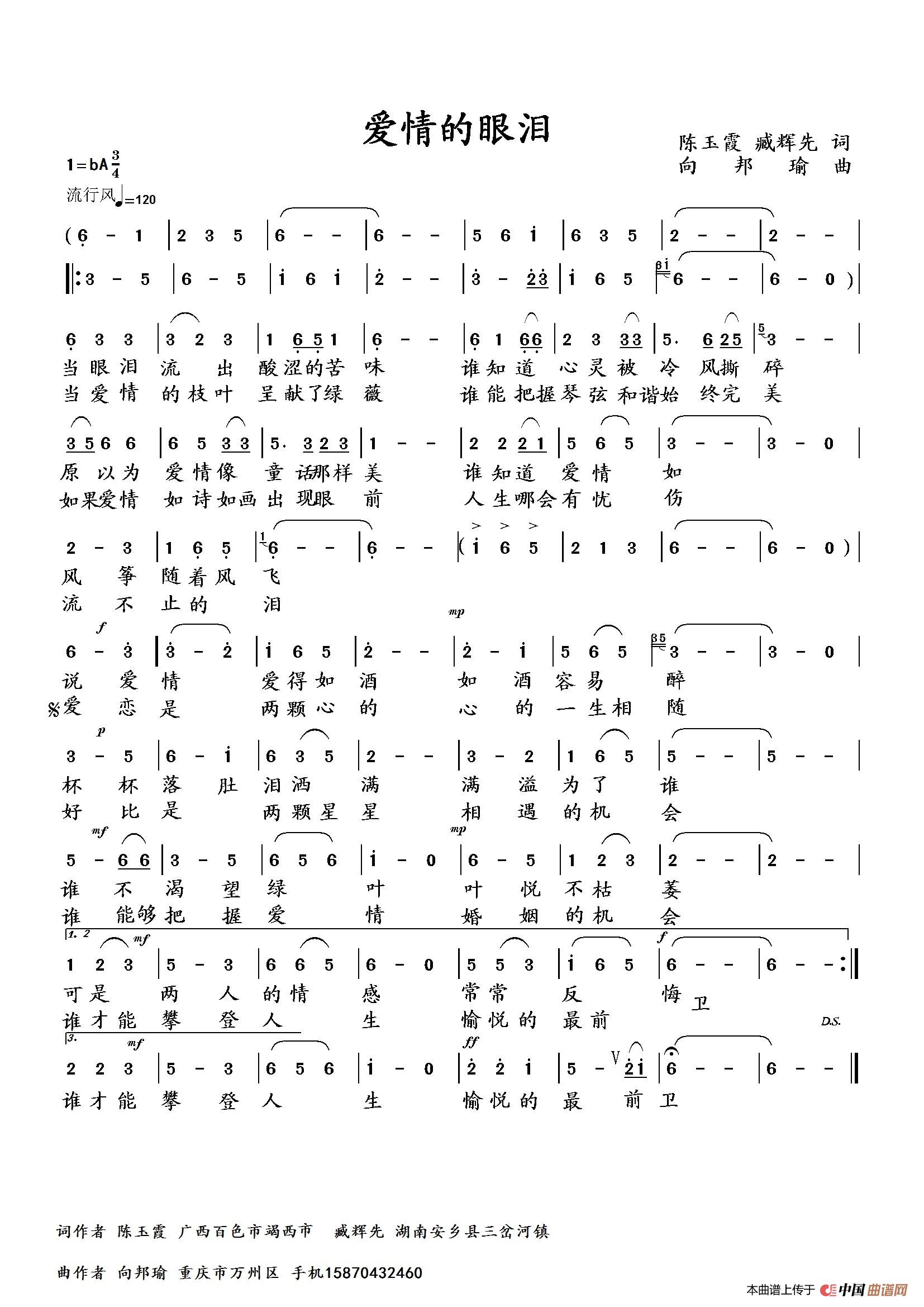 爱情的眼泪简谱