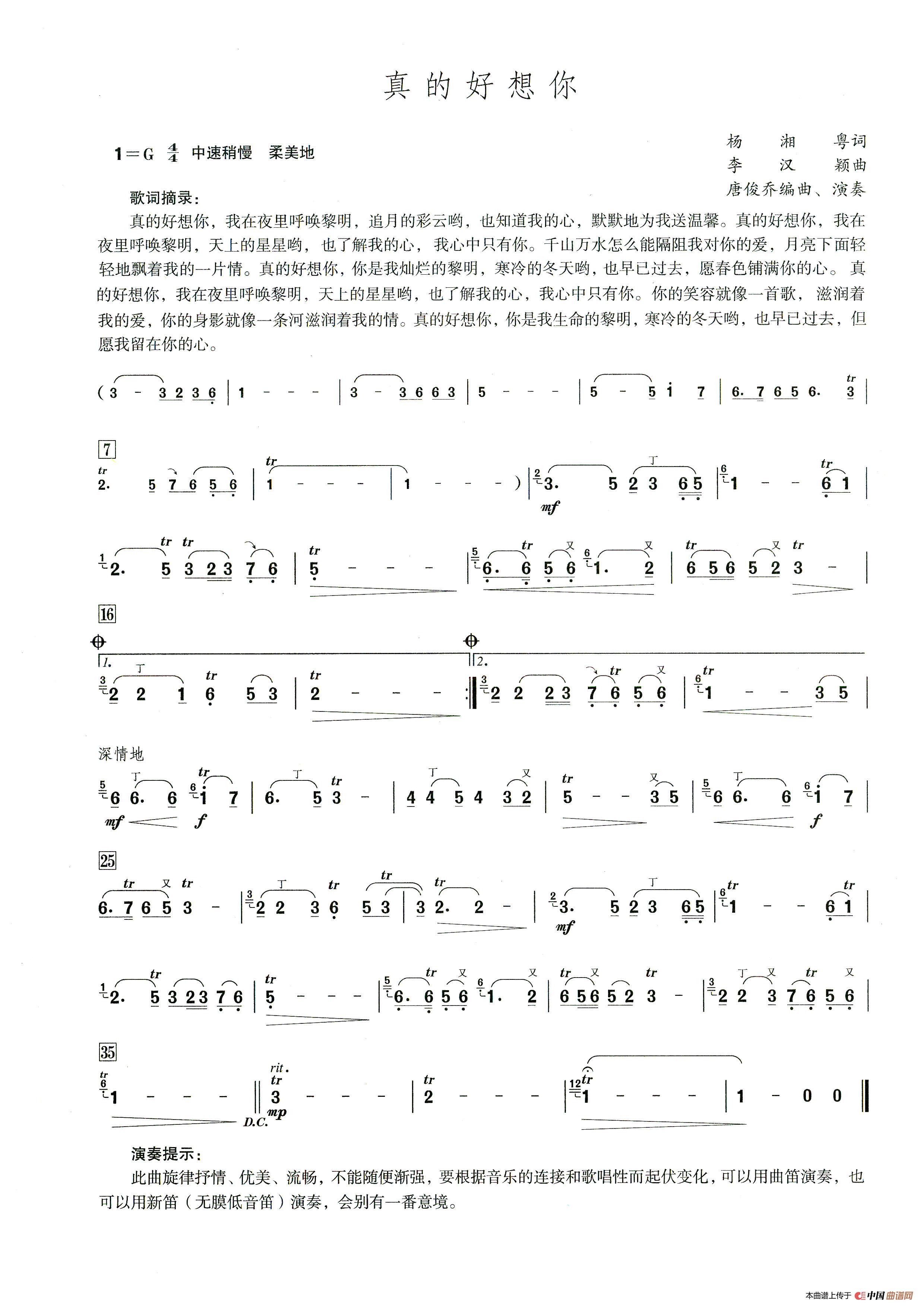 真的好想你笛子演奏提示版
