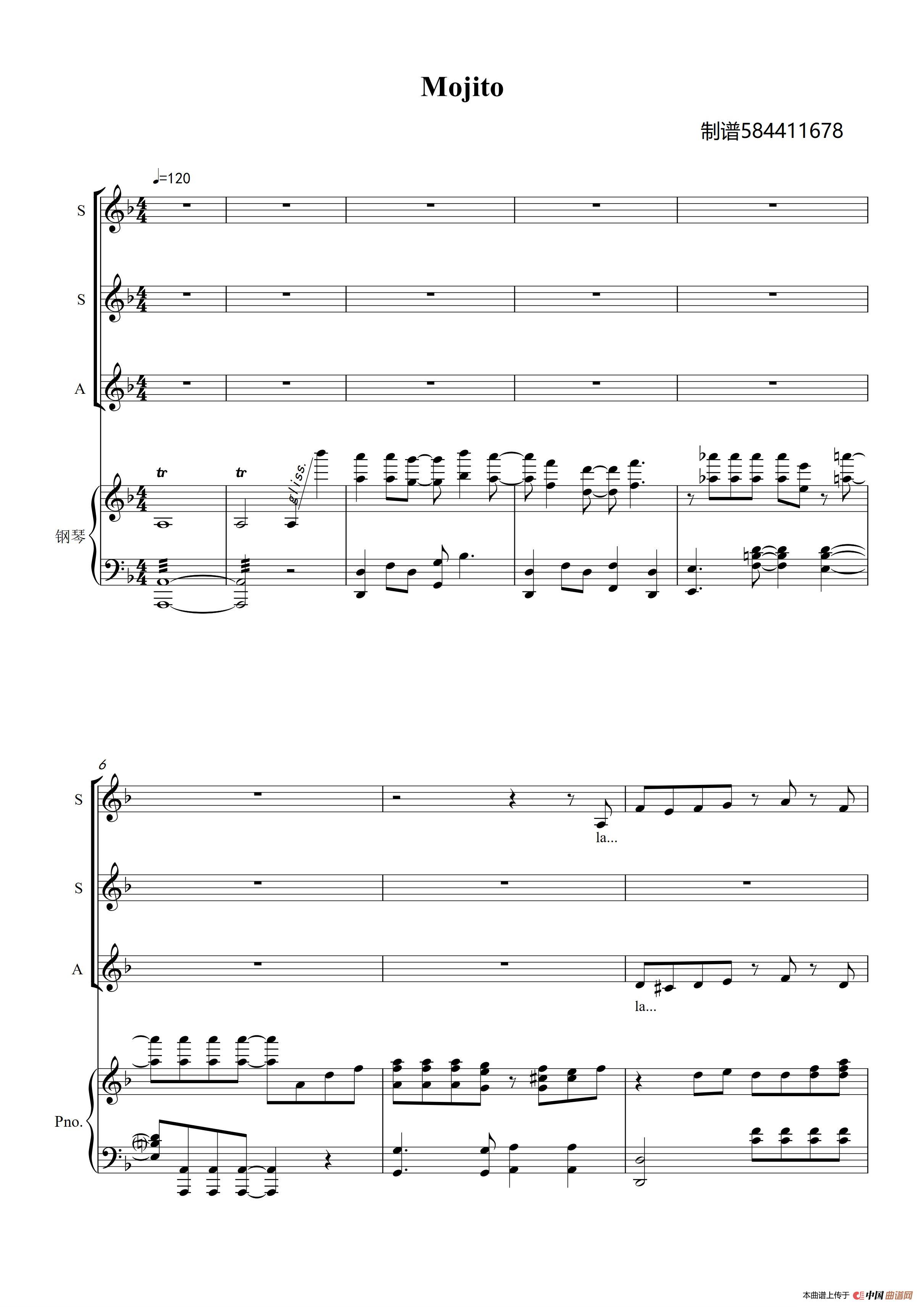 Mojito女声三部合唱谱简谱