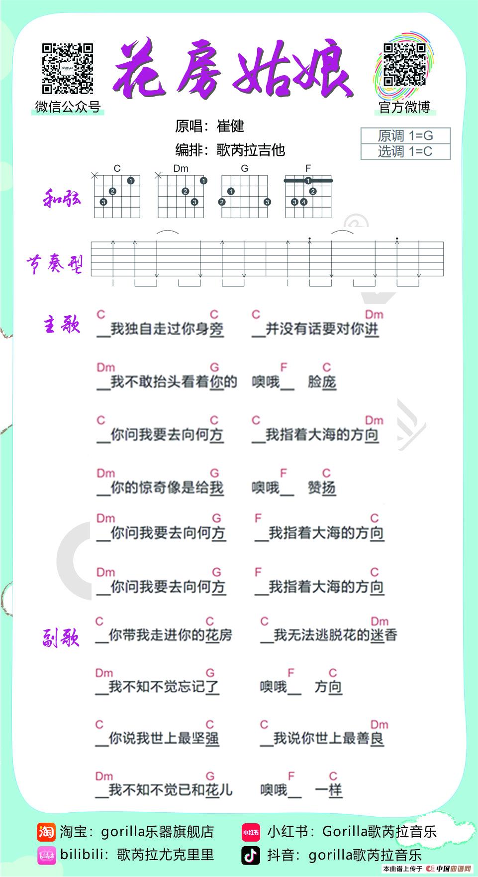 《花房姑娘》-崔健（吉他曲谱）简谱