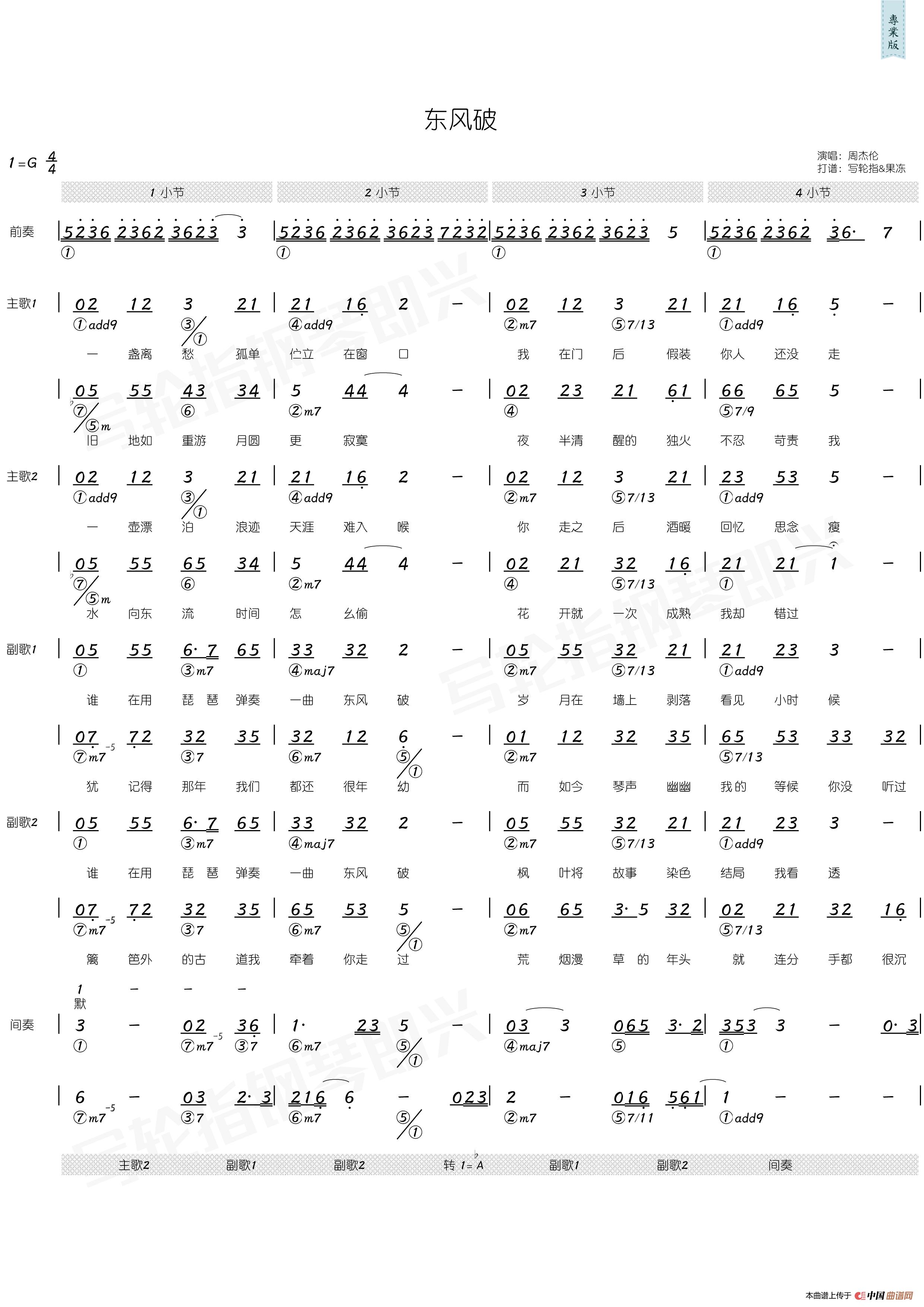 东风破（简和谱）简谱
