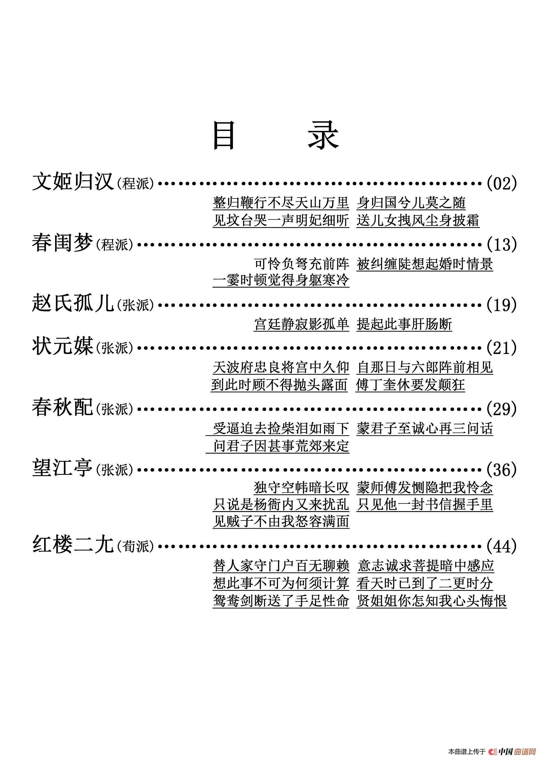 京剧剧目流派唱段目录(五)简谱
