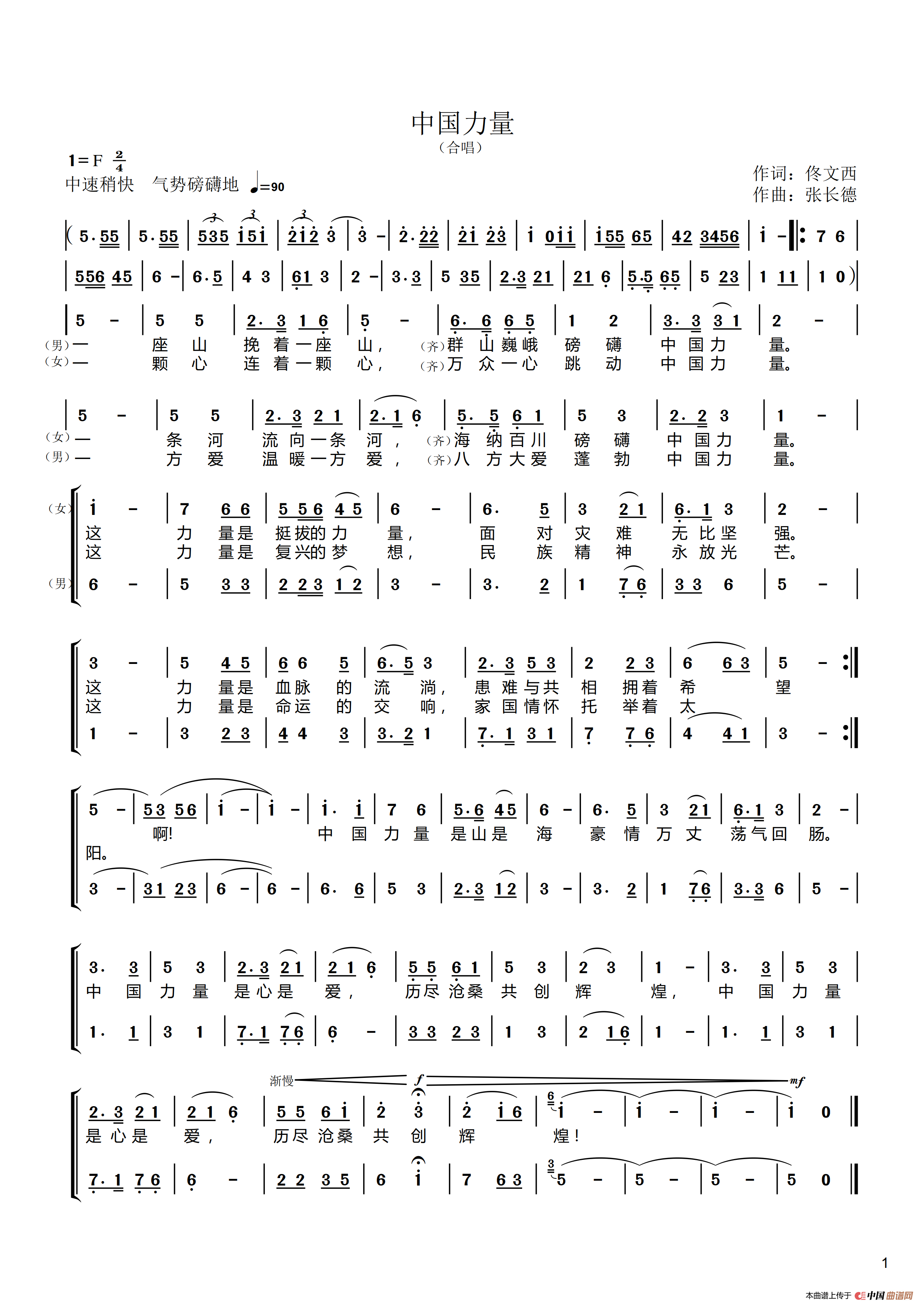 中国力量2（合唱）简谱