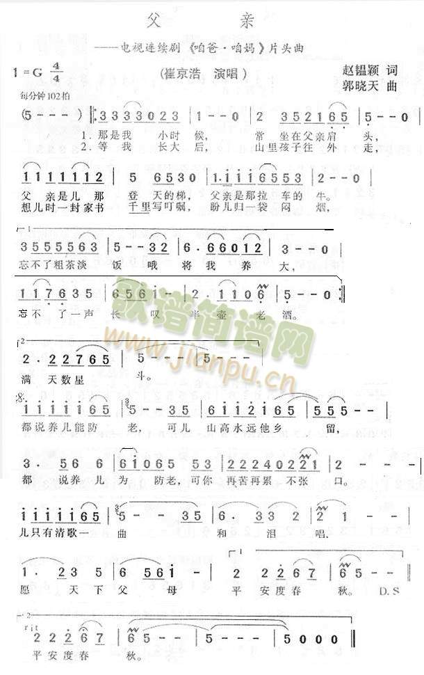 父亲(《咱爸咱妈》片头曲)简谱