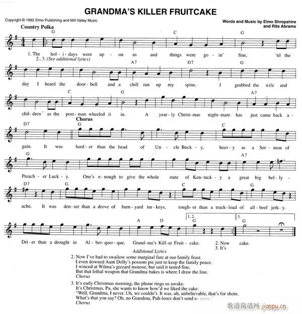 61 GRANDMA`S KILLER FRUITCAKE简谱