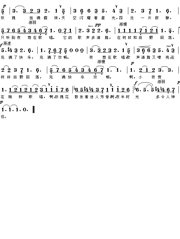 (波兰)肖邦：夜曲（填词歌 简谱）简谱