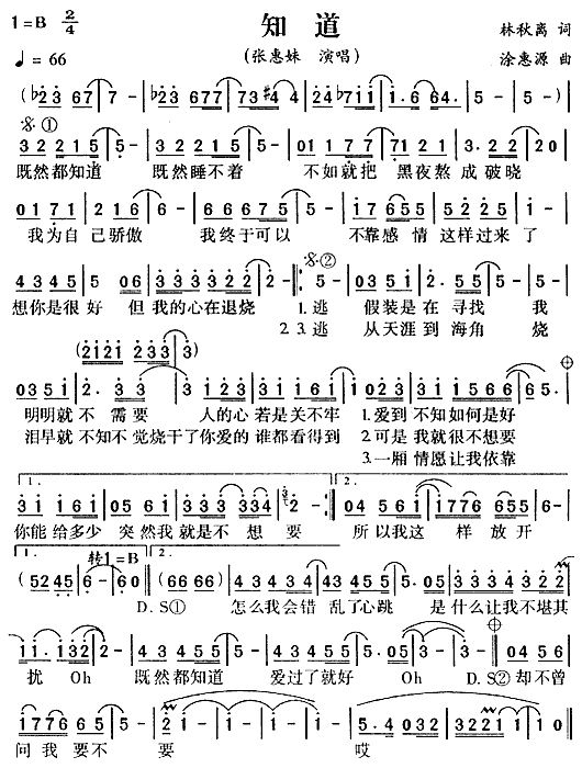 知道(《冬日恋歌》主题曲)简谱