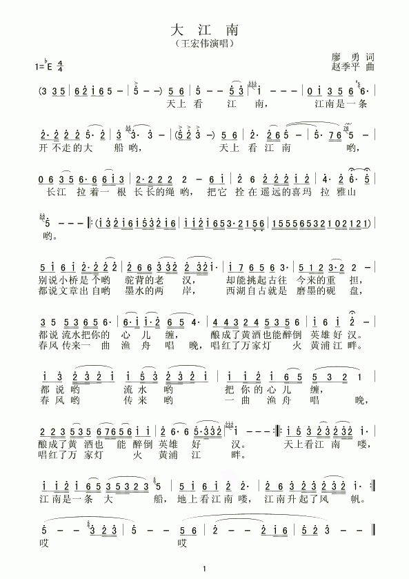 大江南(王宏伟演唱版)简谱