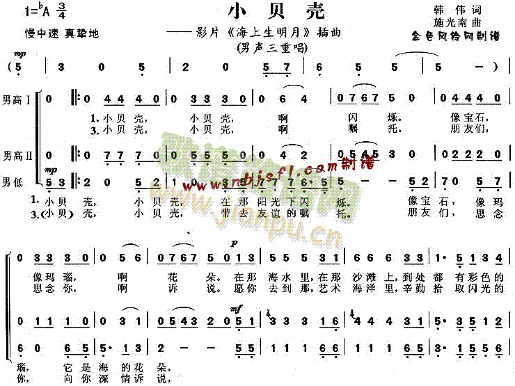 小贝壳(《海上生明月》插曲)简谱
