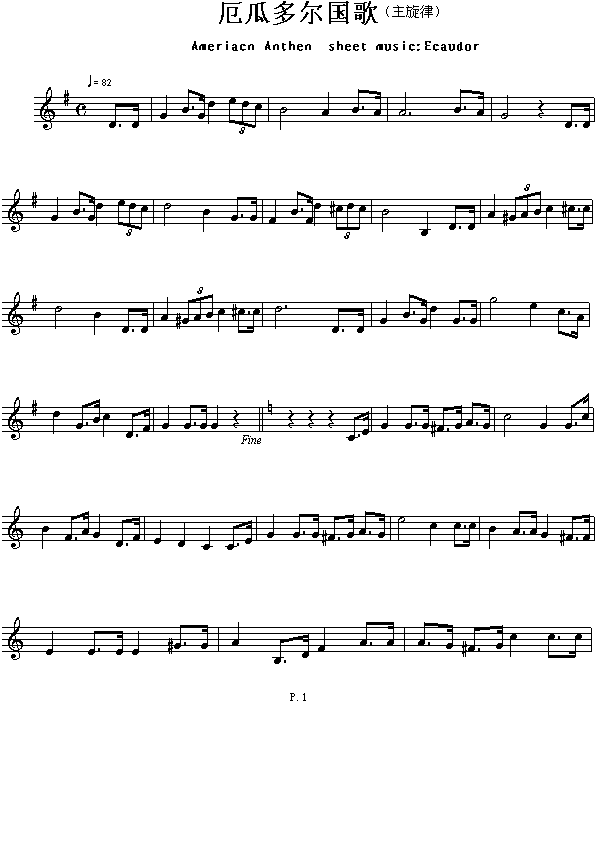 各国国歌：厄瓜多尔（Ameriacn Anthem sheet music:Ecaudor）简谱