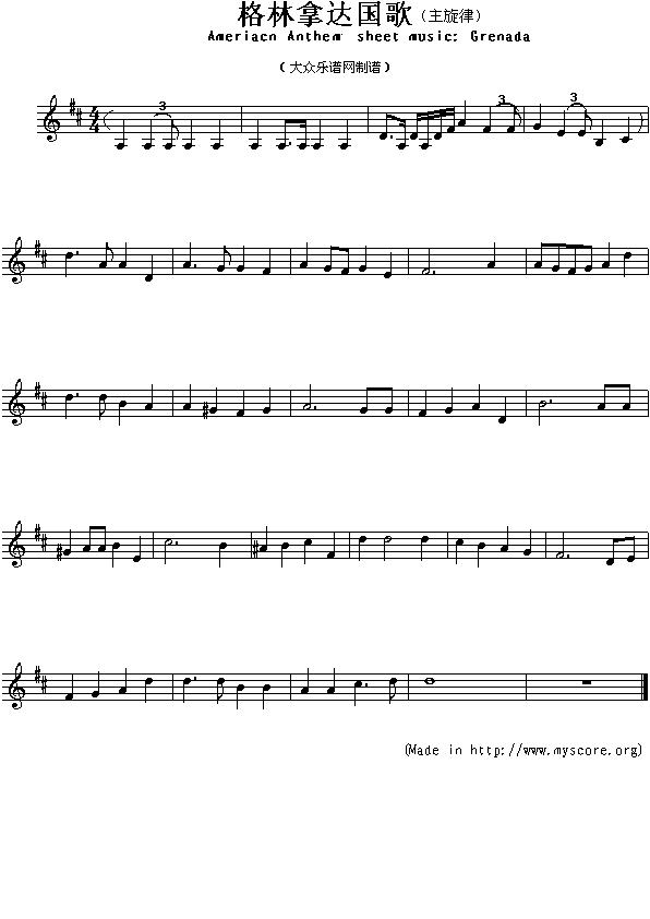 各国国歌：格林拿达（Ameriacn Anthem sheet music:Grenada）简谱