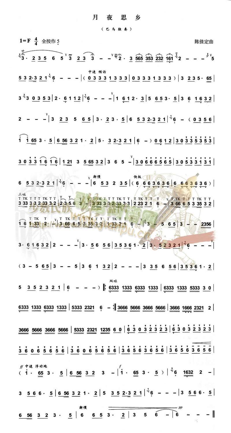 月夜思乡(巴乌独奏)简谱