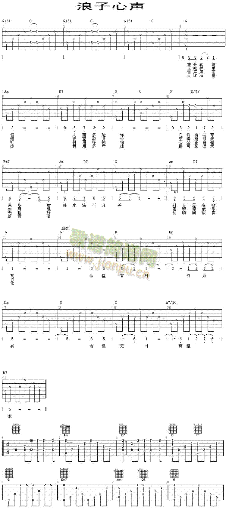 浪子心声(粤语)简谱