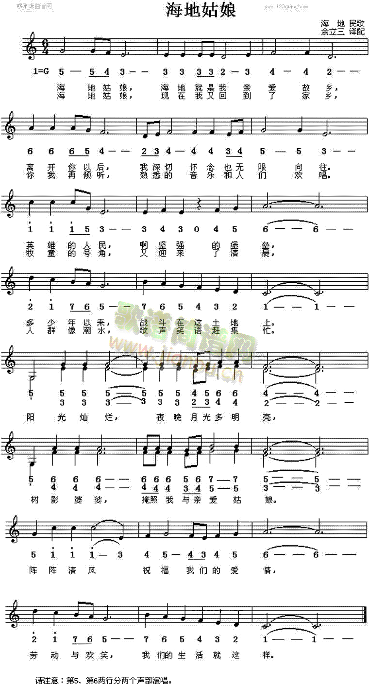 海地姑娘(海地民歌)简谱