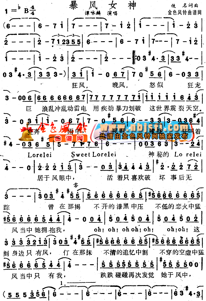暴风女神(粤语)简谱