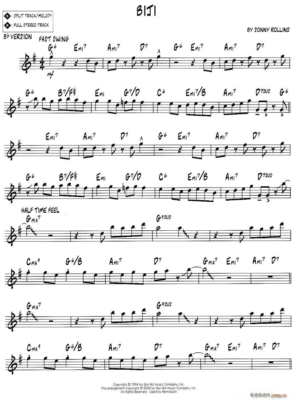 BIJI（jazz系列萨克斯谱）简谱