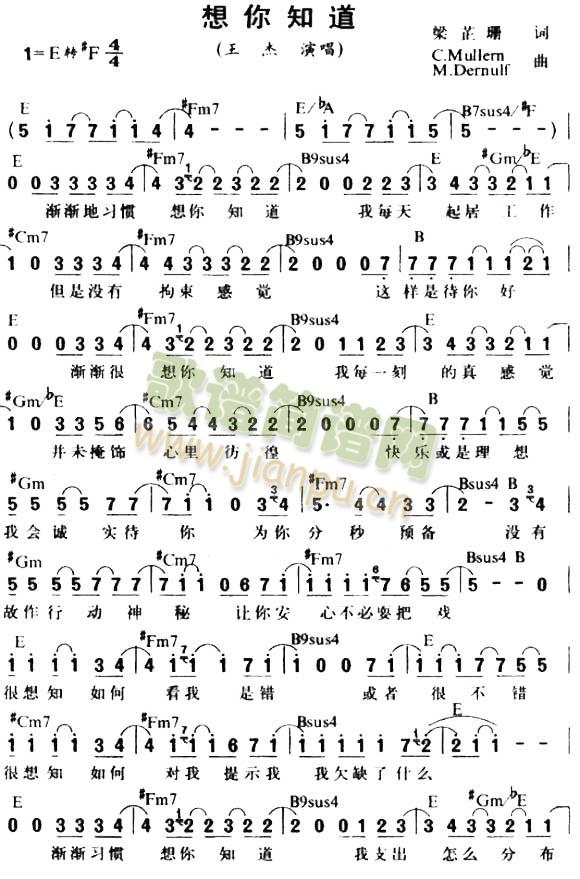 想你知道简谱