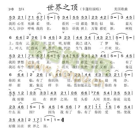 世界之顶（美国）简谱
