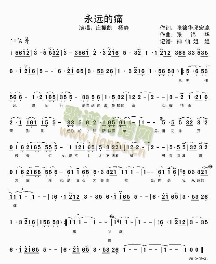 永远的痛   闽南语简谱