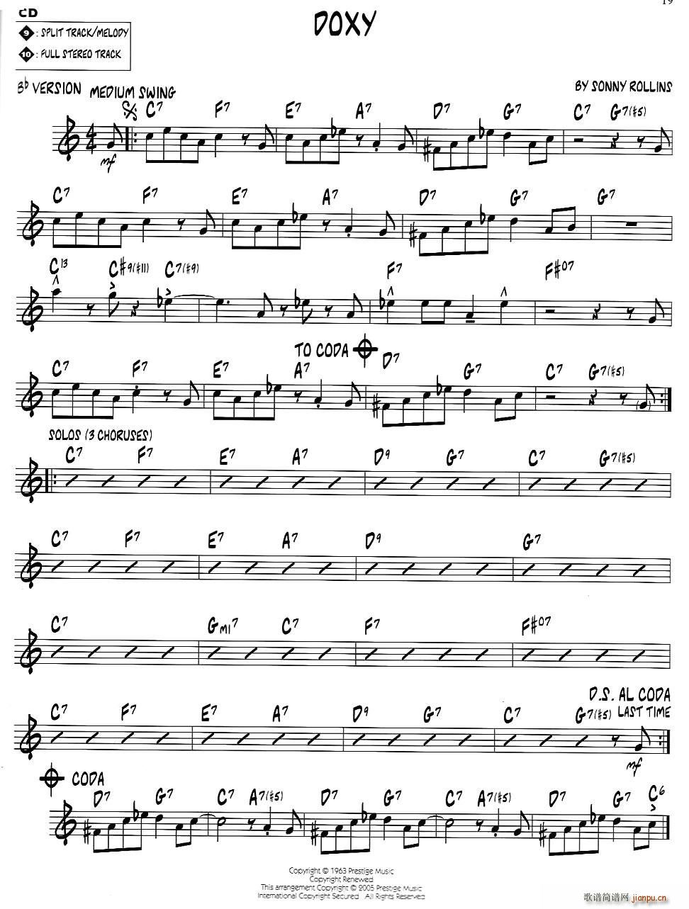 DOXY（jazz系列萨克斯谱）简谱
