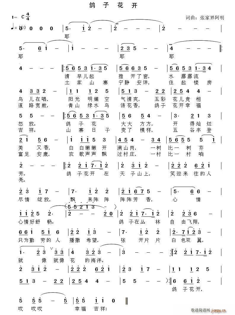 鸽子花开简谱