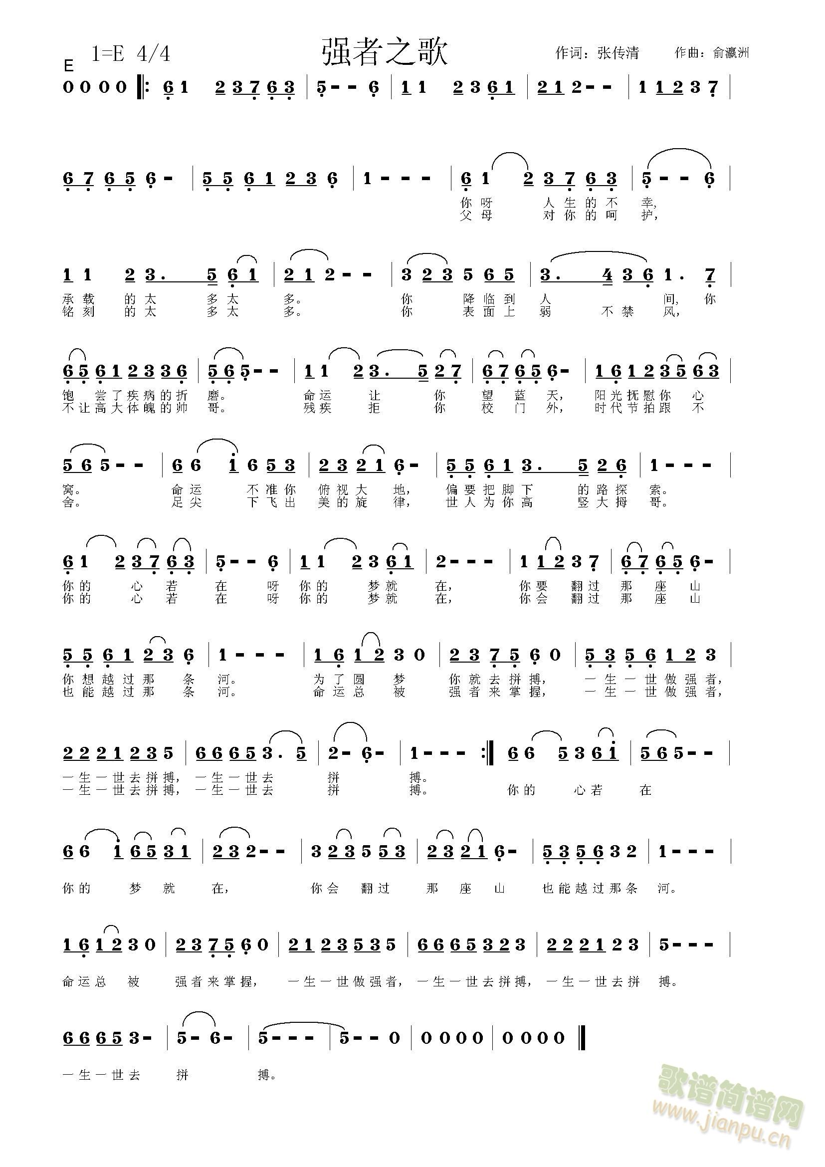 《强者之歌》简谱