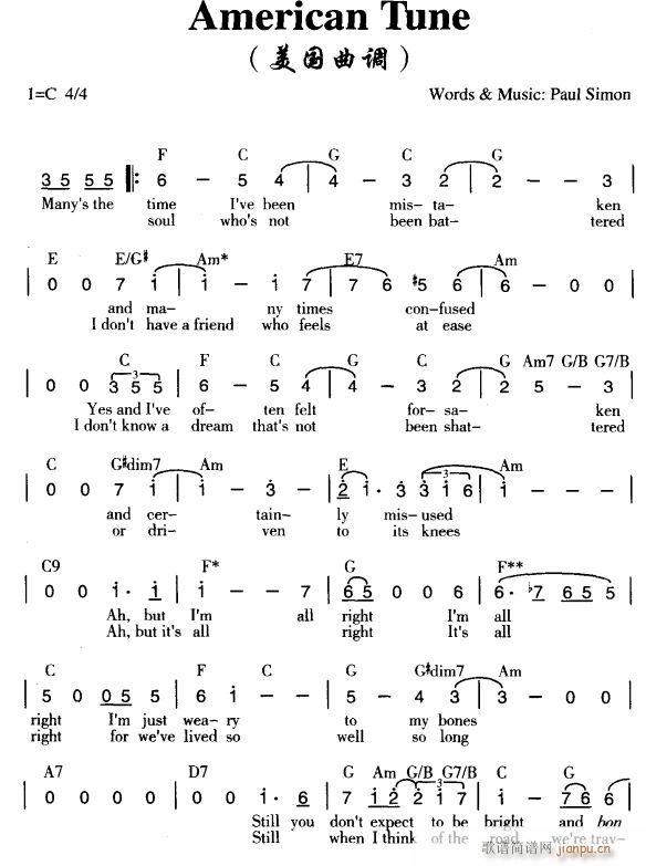 美国曲调简谱
