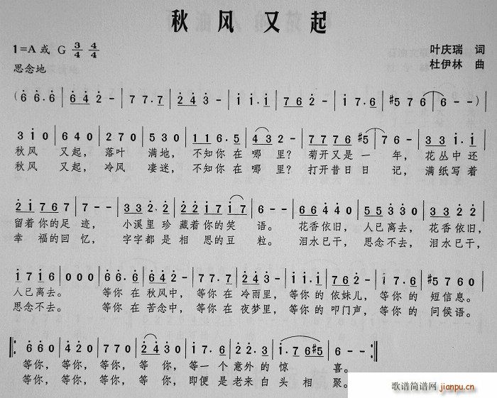 秋风又起简谱