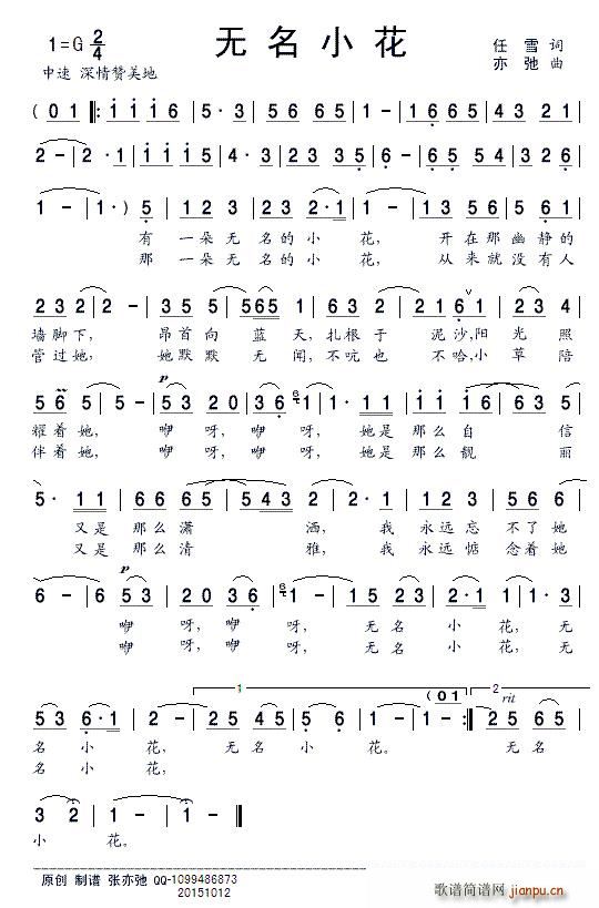 无名小花简谱