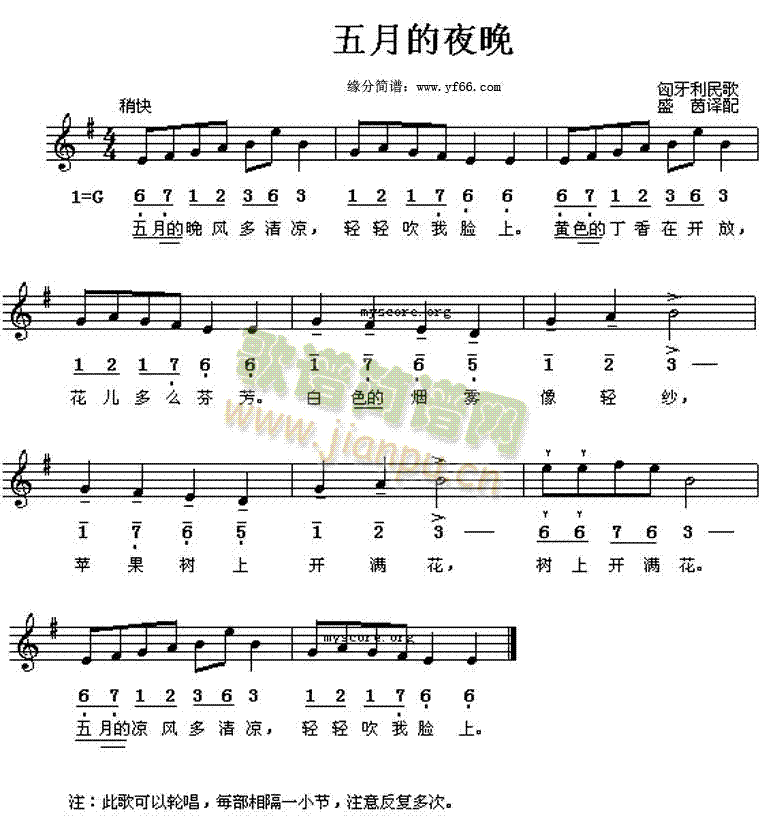 五月的夜晚简谱