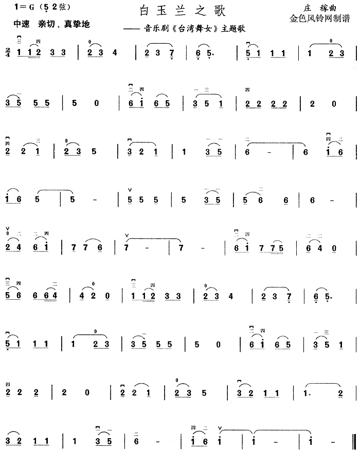 白玉兰之歌(《台湾舞女》主题歌)简谱
