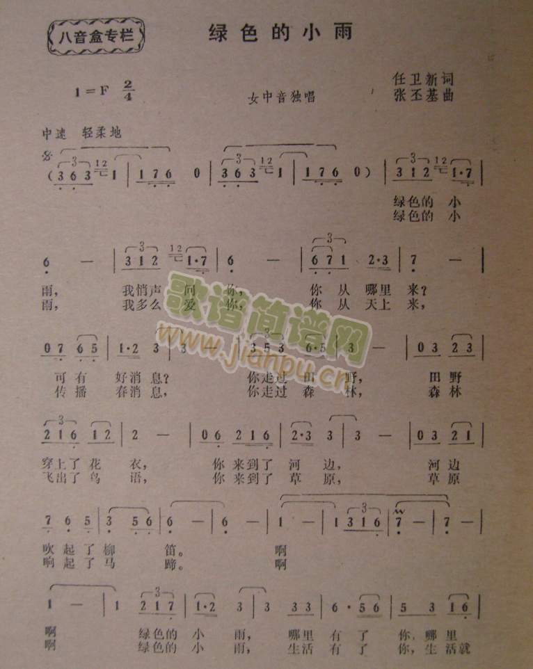 绿色的小雨简谱
