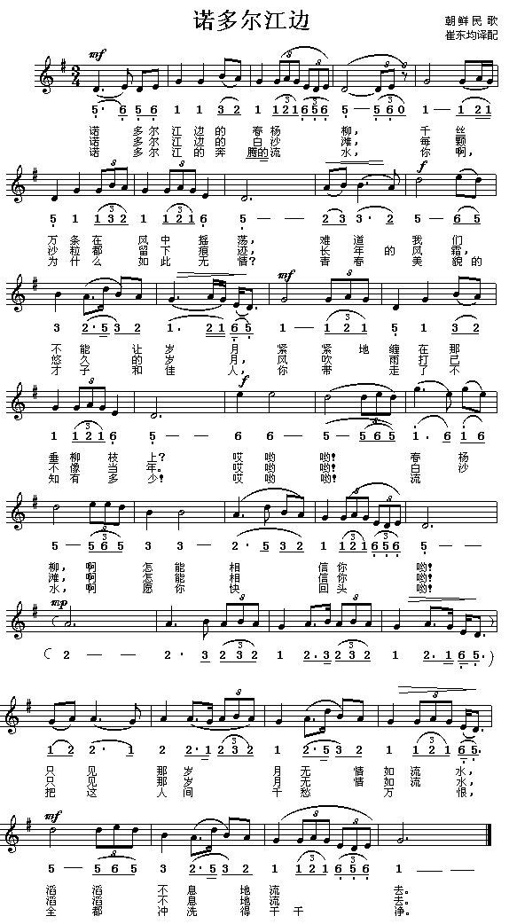 诺多尔江边（朝鲜）简谱
